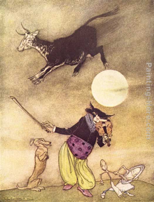Mother Goose The Cow Jumped Over the Moon painting - Arthur Rackham Mother Goose The Cow Jumped Over the Moon art painting
